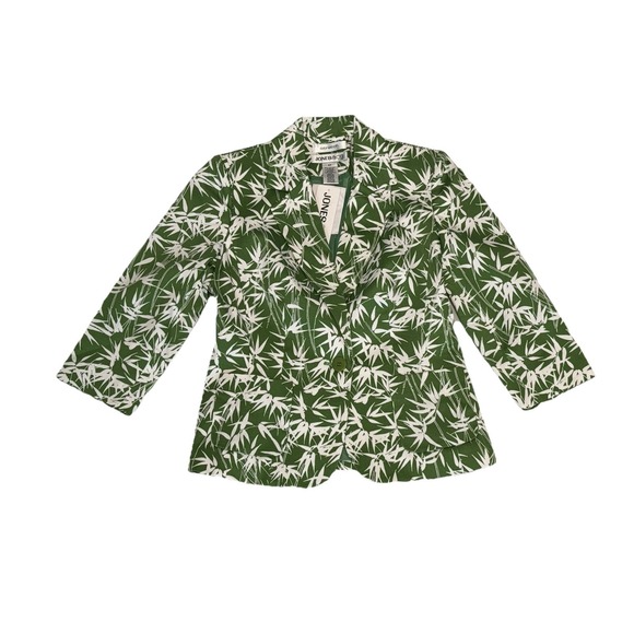 Jones & Co Stretch Single Button Blazer Green White Bamboo Print Size 6P NWT - Picture 7 of 14